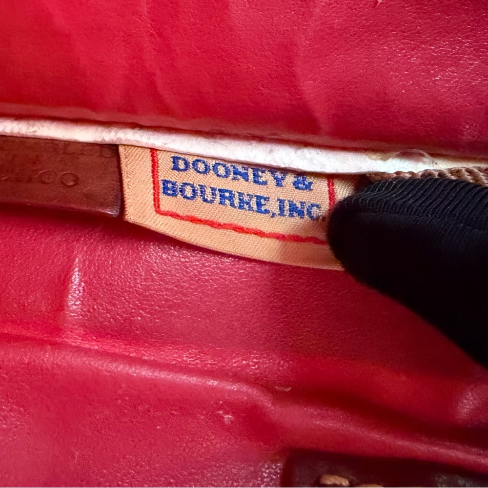 Dooney & Bourke White Pebble Leather Tote Brown Trim Red Lining Classic Shopper - Picture 12 of 13